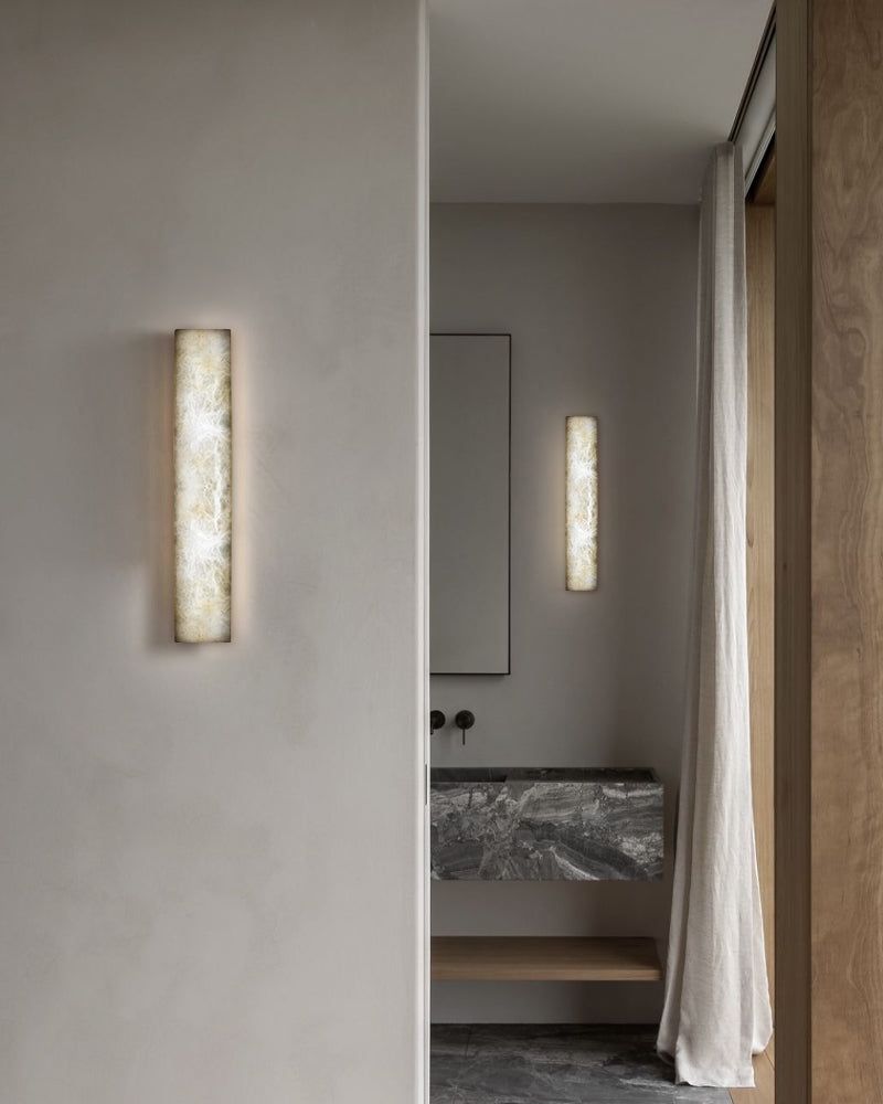 Rectangular Natural Semi-Translucent Alabaster Wall Lamp for Bath & Vanity