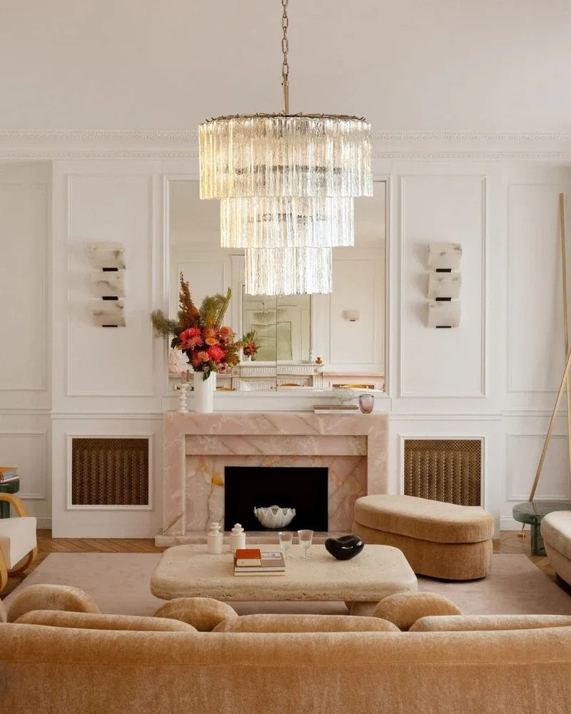 Classic Murano Transparent Glass Tube Chandelier Brushed Gold & Chrome Frame American chandelier