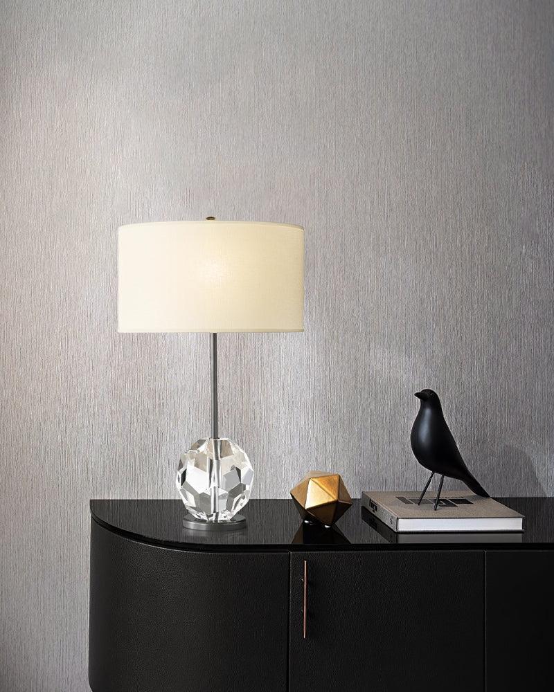 Modern Fabric Linen Shade Faceted Glass Base Table Lamp 18" | black & brass & nickel Modern Table lamp