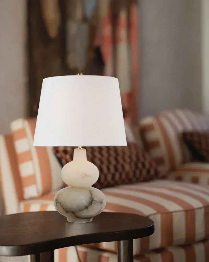 Ciccio Series Geometric Table Lamp | Drum Silhouette Natural Alabaster and Brass, Polished Brass finish for Living rooms, bedrooms, and home offices Vintage table lamp