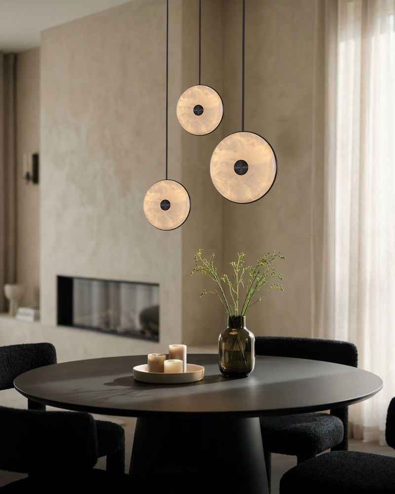 Lausanne Series Geometric Chandelier | Round Cluster Hand-selected alabaster diffusers with metal rod framework, Aged Brass and Black finish for Kitchen islands, entryways, and dining rooms Modern Pendant lamp