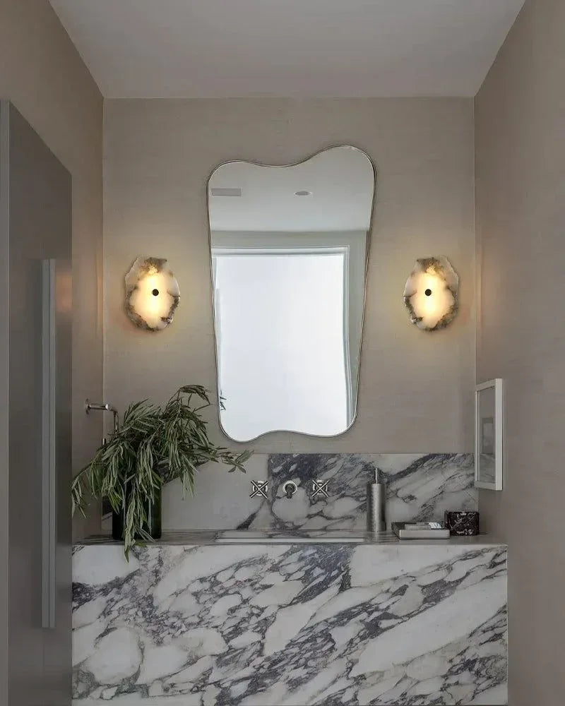Bathroom Vanity Lighting UP and Down Single Light Alabaster Shade Brass Wall Sconces Modern Art Design Wall Lamp