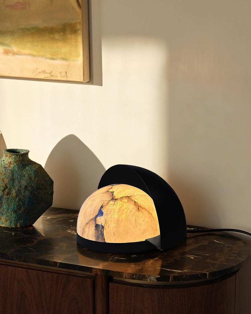 Eclipse Alabaster Sphere Table Lamp with Matte Black/Brass Shroud Modern Table lamp