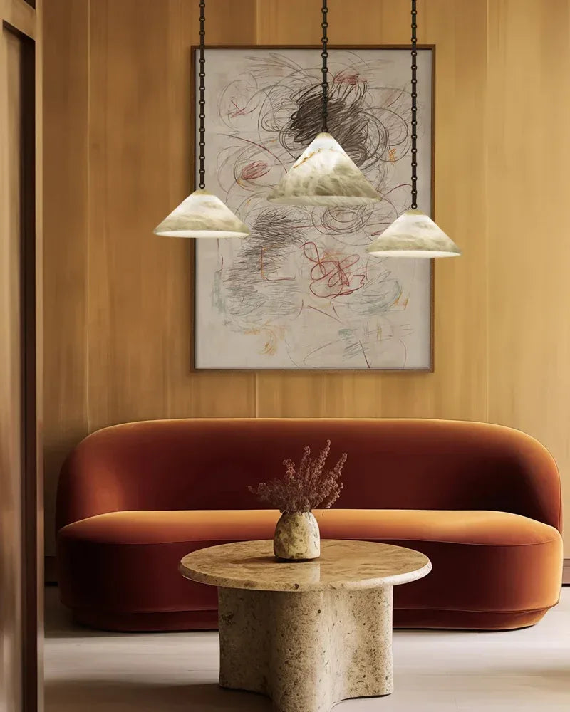 Medium 12" Conical Pendant White Alabaster Shade with Adjustable Chain for living room Modern Pendant lamp