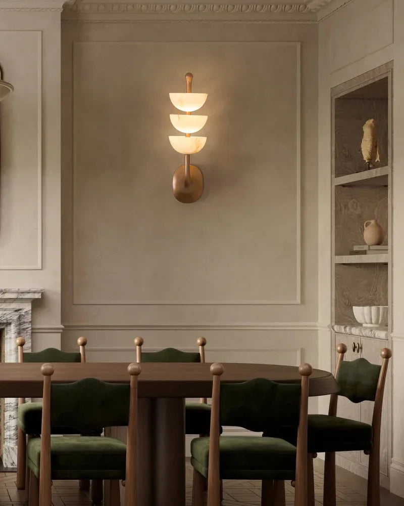 Modern Triple Alabaster Brass Stone Semi-Oval Wall Sconces 6in 15W Flush Mounted Wall Sconce Lamp