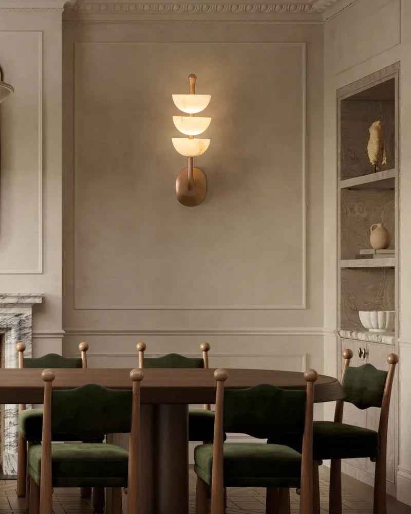 LightsStory Series Geometric Wall Sconce | Semi-Oval Natural marble and snowflake gypsum, Brass finish for Living rooms and bedrooms Flush Mounted Wall Sconce Lamp