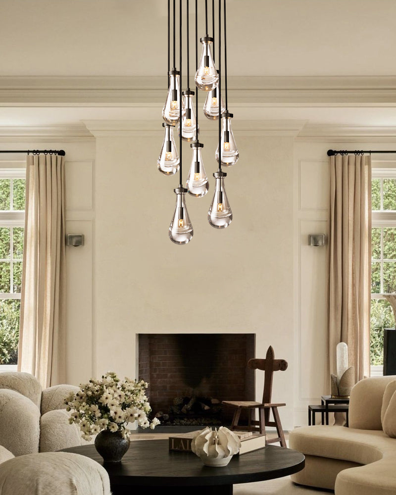 Black Raindrop Crystal Round Chandelier Multi Lighting with adjustable cord for living room