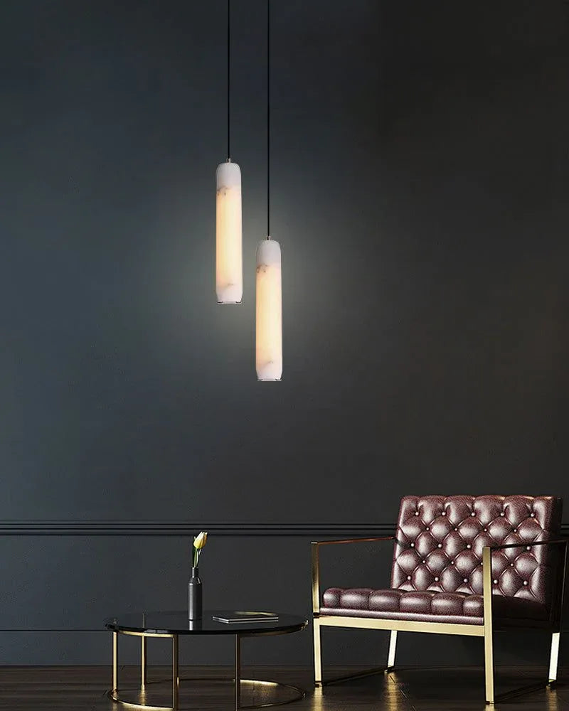 Modern Moonshade Natural Alabaster Column Design Linear Flute Pendant Light for bedroom Modern Pendant lamp