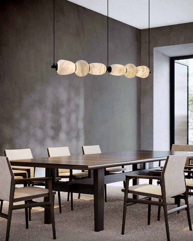 6 Lights Rectilinear White Alabaster Solid Ball Thread Synthetic Shade Hanging Light in the Kitchen