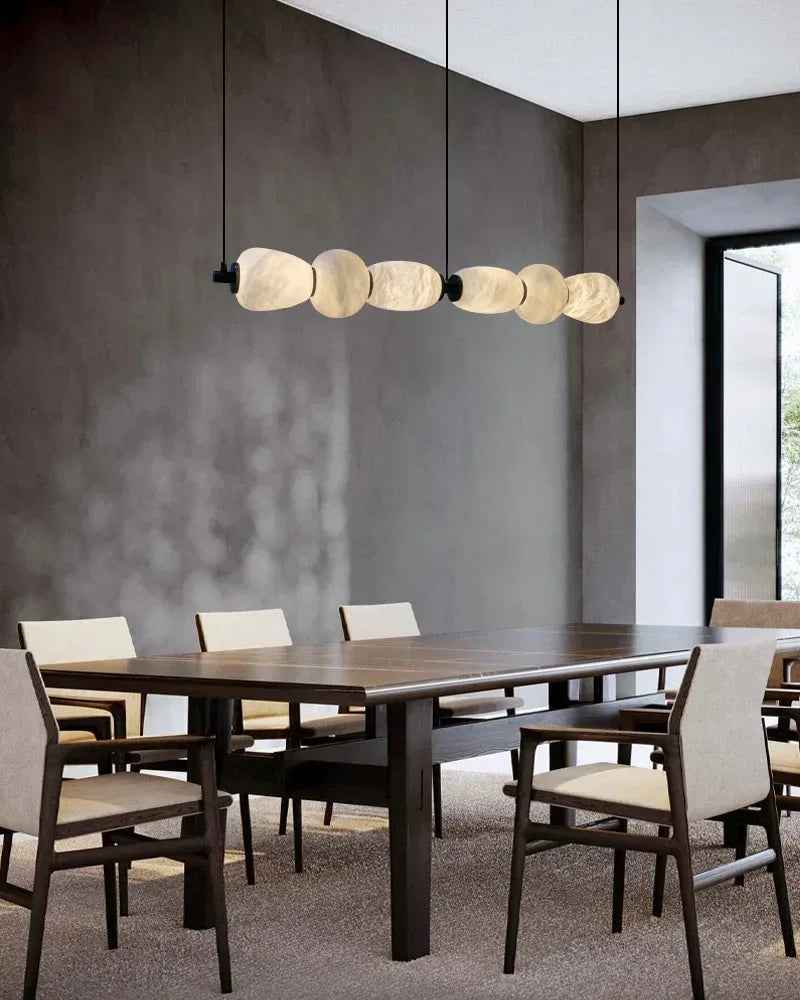LightsStory Series Geometric Linear Pendant | Linear Hand-carved natural alabaster stone, Sleek brass finish for Kitchen islands, desks, and dining tables Modern Pendant lamp