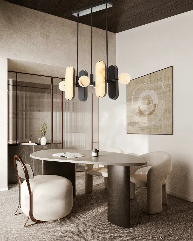 8-Light LED Linear Pendant Lighting in White Alabaster with Bronze & Brass Hardwared Modern Pendant lamp