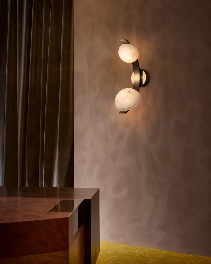 Antique Brass/Black Hardware Double Alabaster LED Wall Lamp for Vanity Bedside Light Fixtures Modern Art Design Wall Lamp