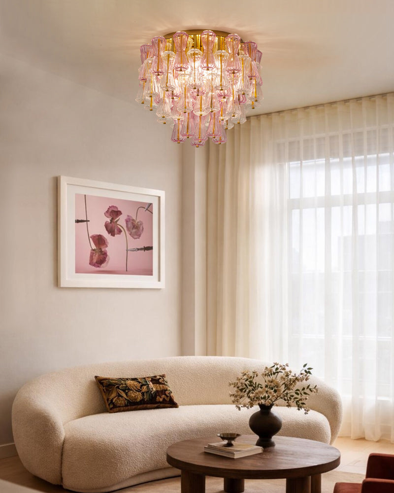 LightsStory Multi-Tiered Flush Mount Ceiling Light - Clear & Amber Glass - Low Profile Luxury Interiors