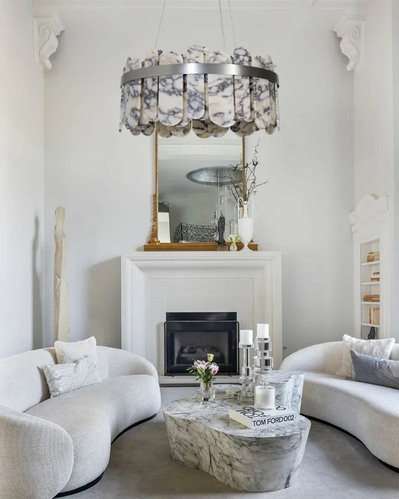 Modern LED Marble Round Chandelier 24" 32" Brushed Gold/Silver/Black Circle Frame Luxury Modern Chandelier