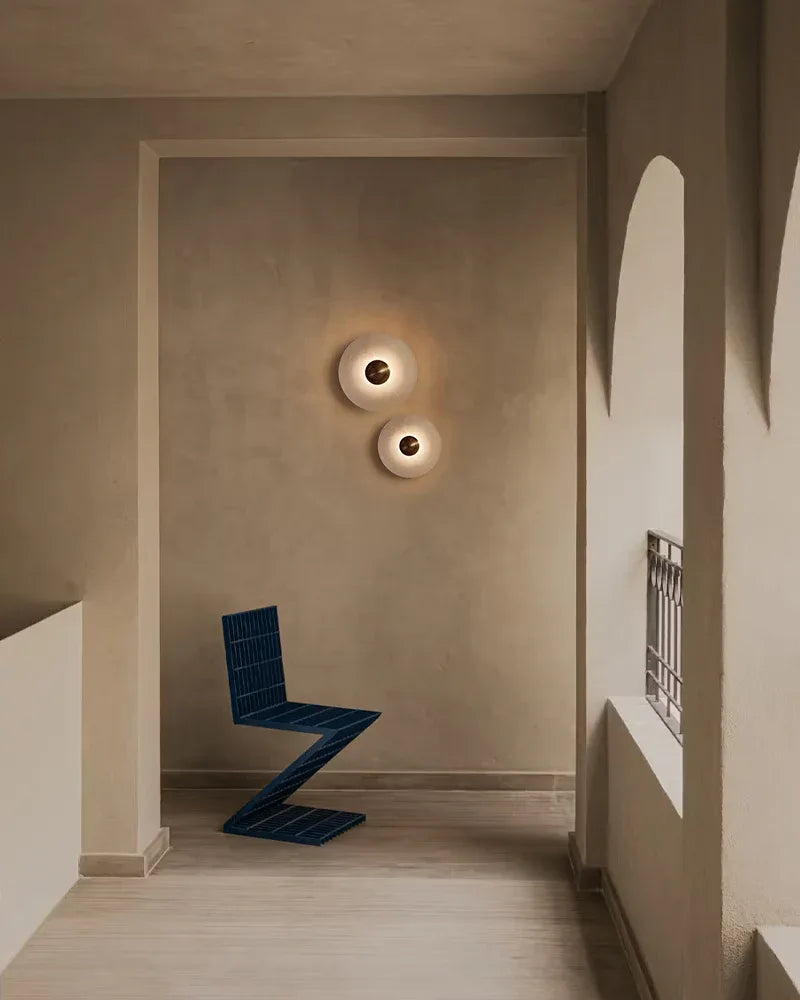 Modern Brass Hardwared Round Alabaster Conbination Plug-in Wall Lamp 10" Wide Modern Art Design Wall Lamp