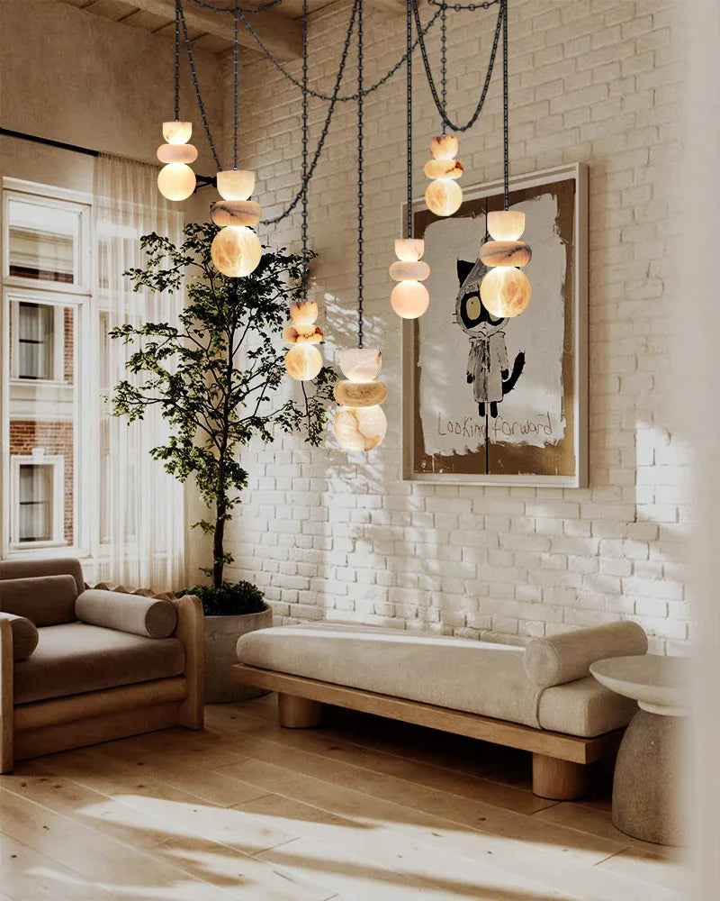 LightsStory Series Ethereal Pendant Light | Wide Round Uniquely veined faux marble, Black cord and canopy for Bedside, dining nooks, and entryways Modern Pendant lamp