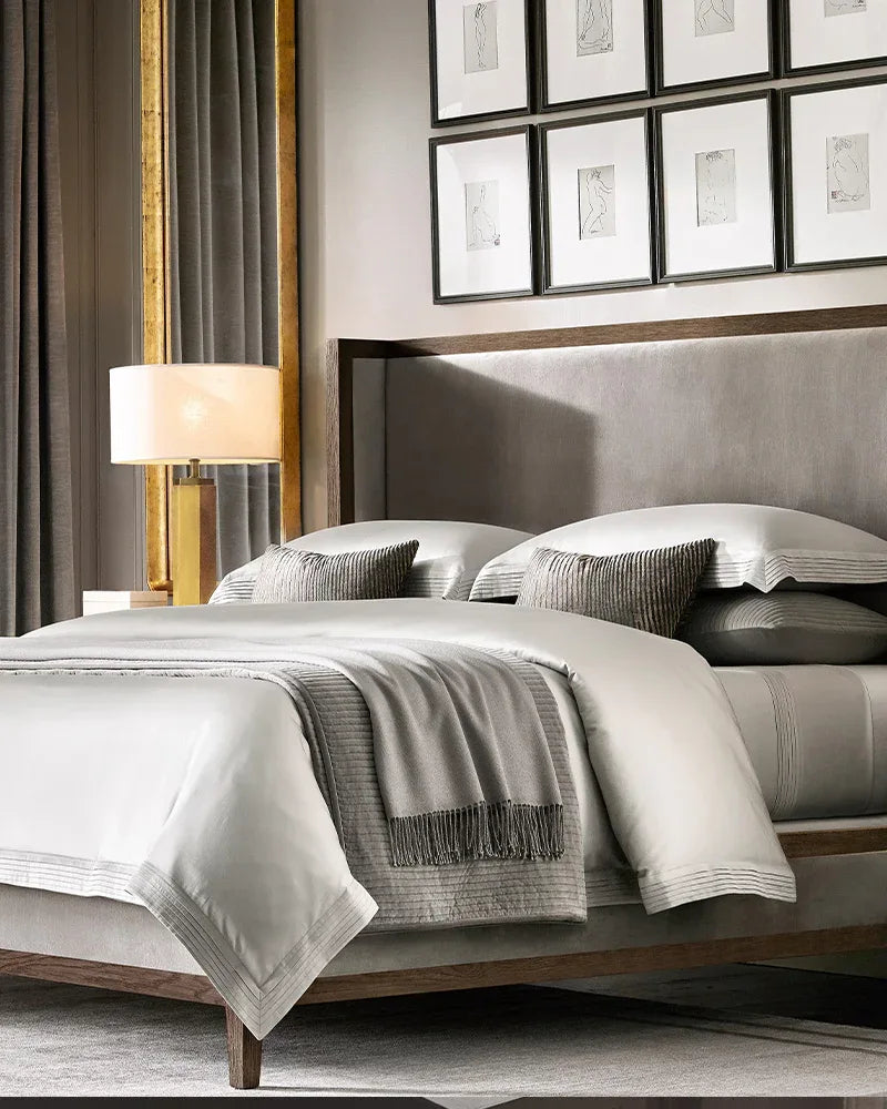 Hexagonal Column Table Lamp 5" in brass/black with fabric linen lampshade Vintage table lamp