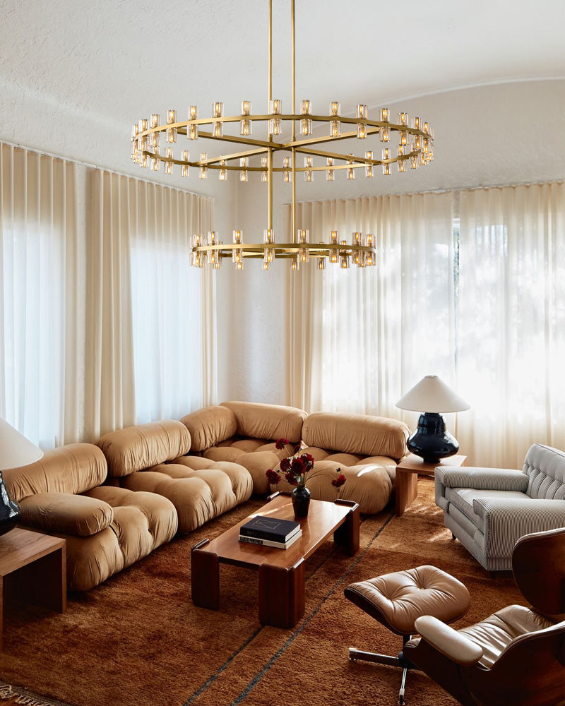 Lacquered Brass/Black Wagon Wheel Arcachon Round Crystal 2 Tier Chandelier For Foyer Entrance