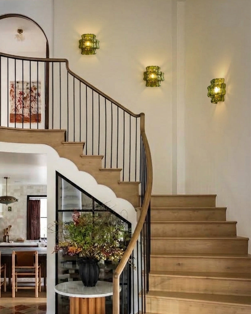 Brina Giverny Ghiaccio Fluted Green Glass Wall Light Sconce