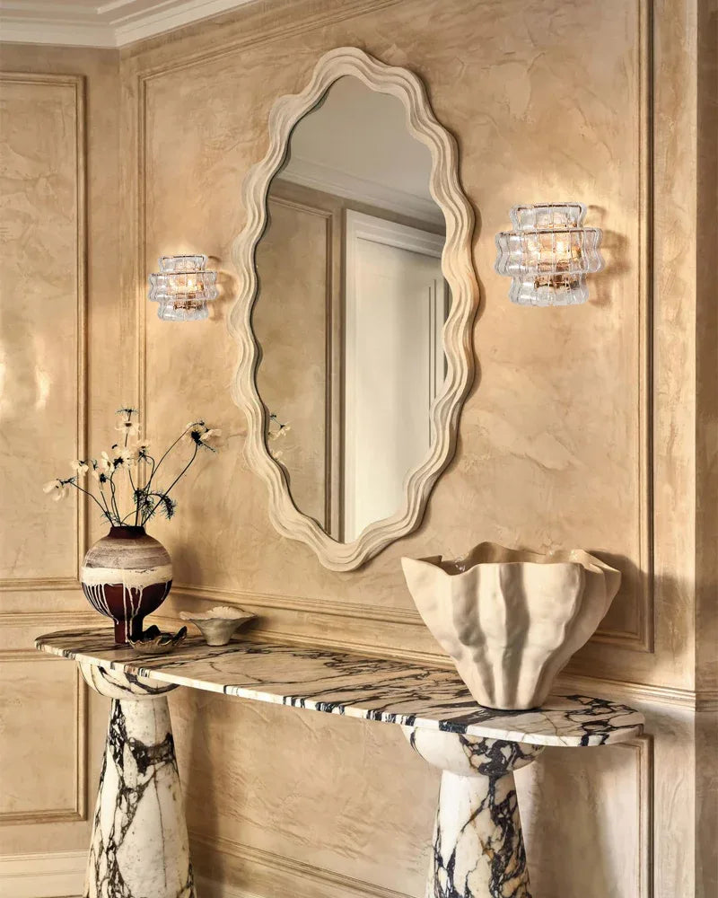 Clear/Smoke Glass Bedroom Ghiaccio Semi-Flush Wall Sconces in Brass/Black Aluminum Flush Mounted Wall Sconce Lamp