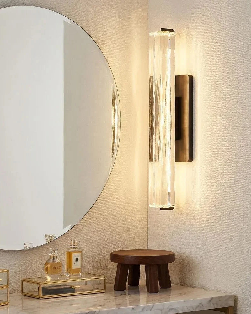 Valence K9 Crystal Fluted Tube Wall Sconce - Serene Black & Brass Trim -Single & Double Crystal Tubes