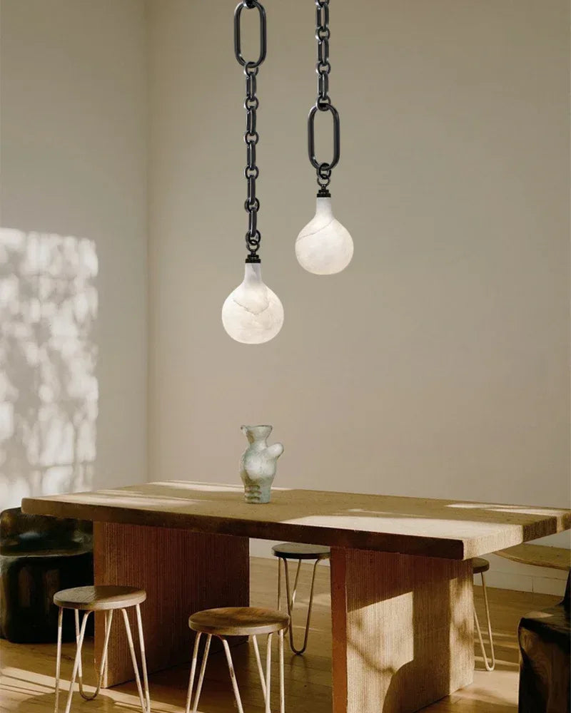 Cluster White Alabaster Globe Pendant Light with adjustable chain | 6" Living room Statement American chandelier