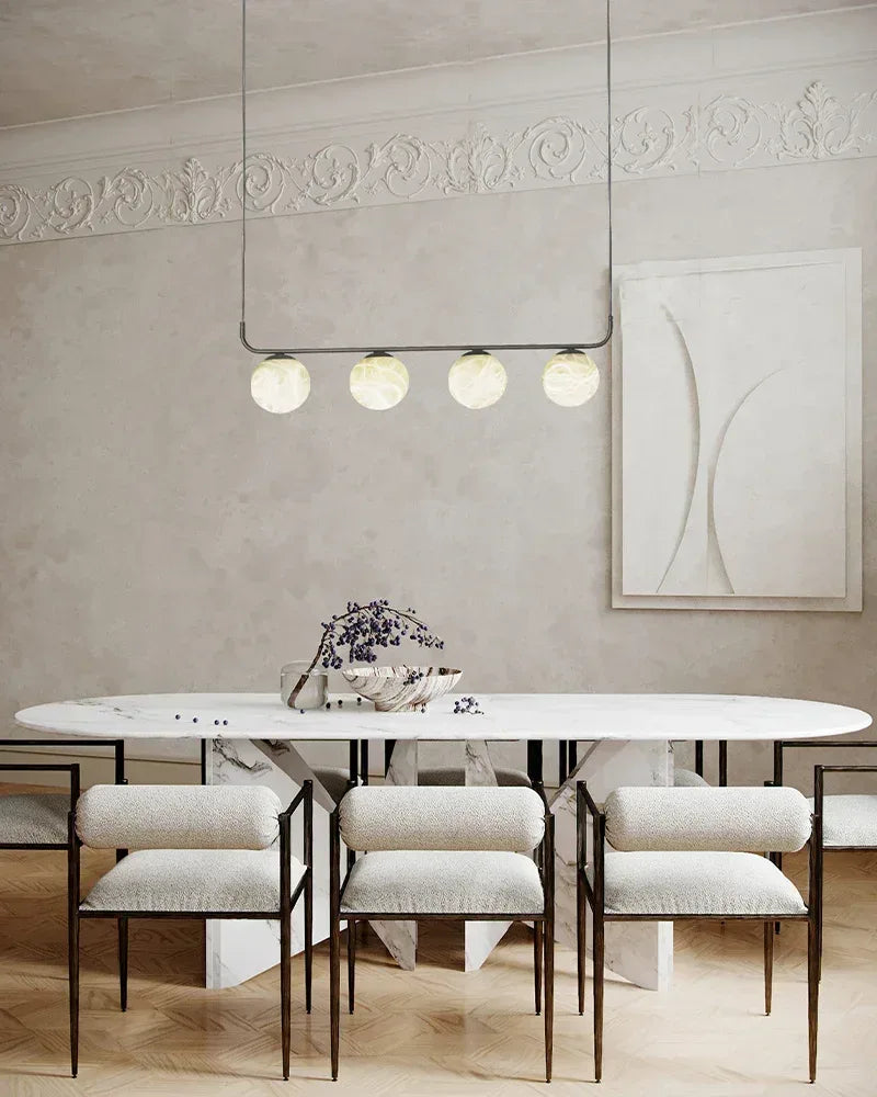 Alabaster Orb 3 Ring Chandelier in Black/Brass Framework | Modern Living Room Modern Pendant lamp