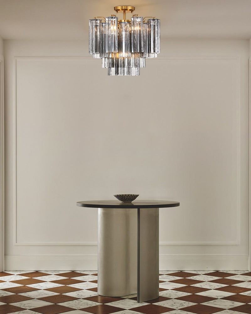 Murano Multi-tiered Glass Tubes Flush Mount Wide 18in Ceiling Lamps|Brass/Black Disc Base Modern Ceiling lamp