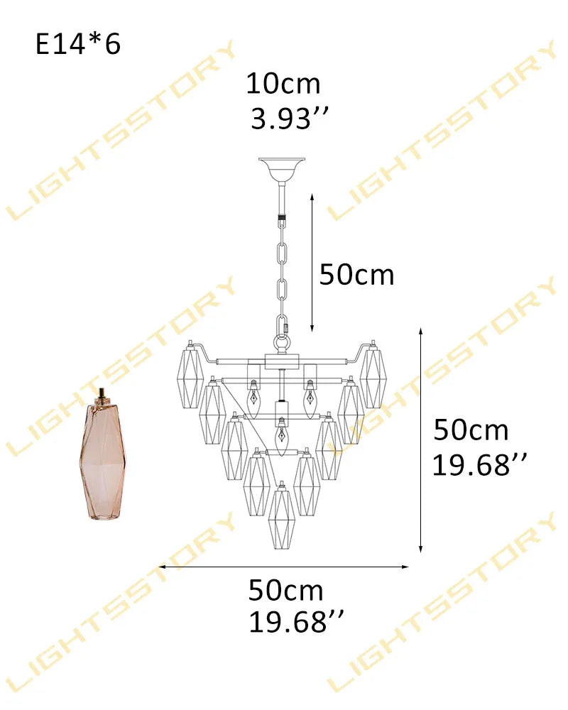Modern Multi-Layer Murano Colorful Glass Round Chandelier Gold Framework for living room 6 light-D50*H50CM D19.69"*H19.69"(52 glass) Amber Luxury Modern Chandelier