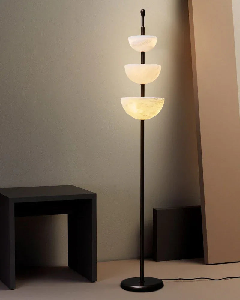 Modern Black Hardwared Alabaster Triple Bowl LED Tall Floor Lamp 76in American standing floor lamp