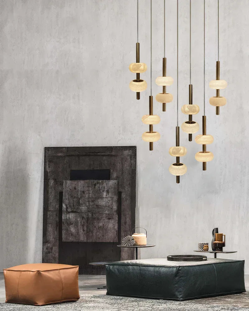 Villa 5 Light New Age Brass Cluster Pendant Light with 4in White Spanish Alabaster Shades Modern Pendant lamp