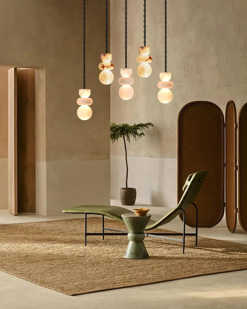 5 lights Multi Light Soft White Ablabaster Pendant Light Fixtures 4" Wide for dining room Modern Pendant lamp