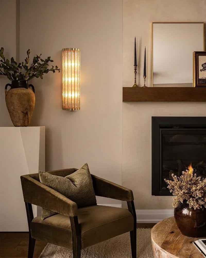 LightsStory Series Sinuous Wall Sconce | Semicircle Durable copper frame and distortion-free twisted glass rods, Polished Copper finish for Bedrooms, hallways, and entryways Brass Aged Wall Sconces