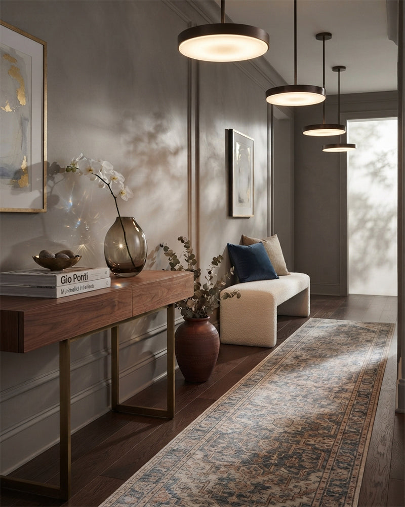 Knokke Alabaster Circular Disc Gold Framed Pendant Light - Natural Spanish Alabaster, Lux Gold Trim - Living Room, Dining Room & Bedrooms