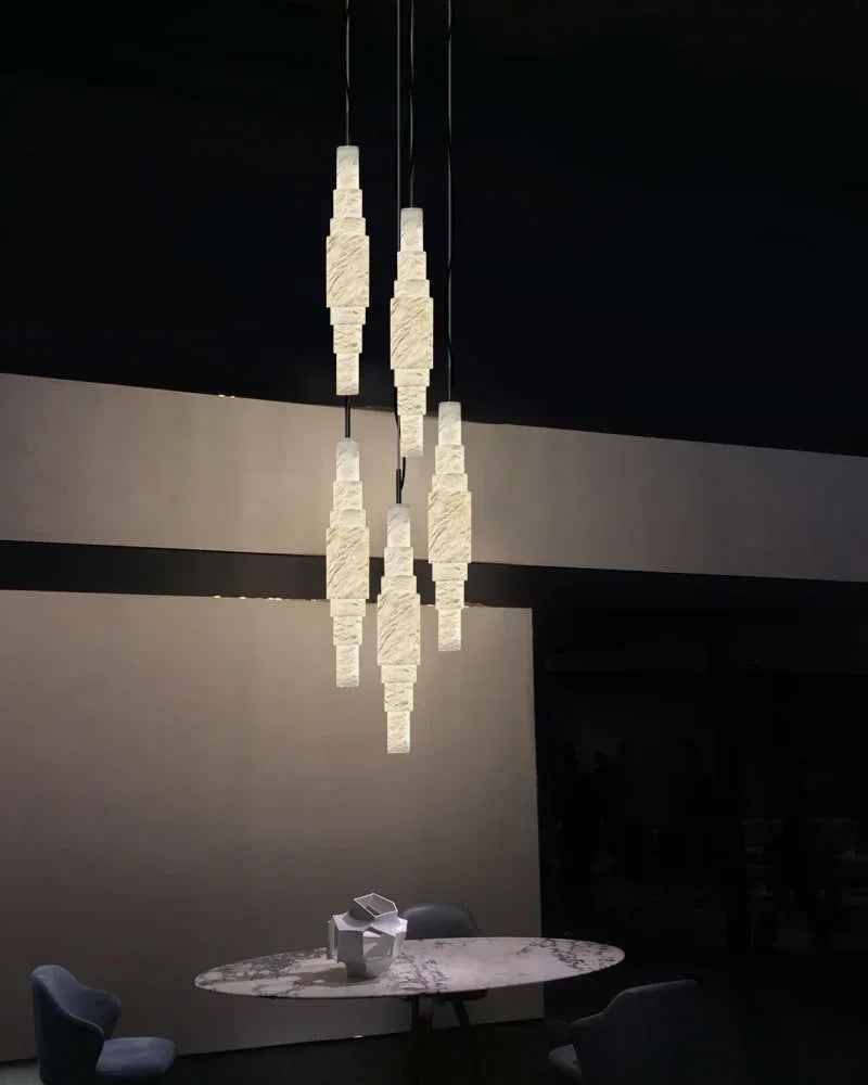 LightsStory Series Ethereal Pendant Light | Dual-Cascade Natural Alabaster Stone, Natural Stone Texture for Dining rooms, living spaces, and entryways Vintage Simple Pendant Lamp