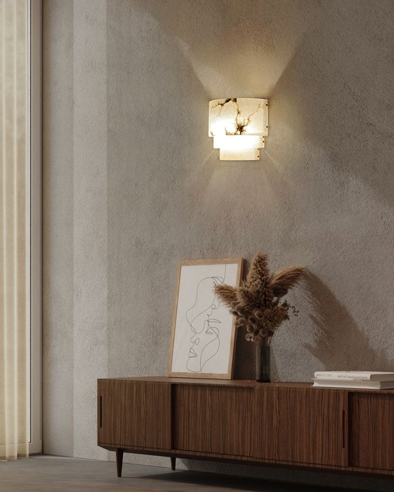 3 Tier White Round Alabaster Chain Pendant Light Fitting in Brass 10in