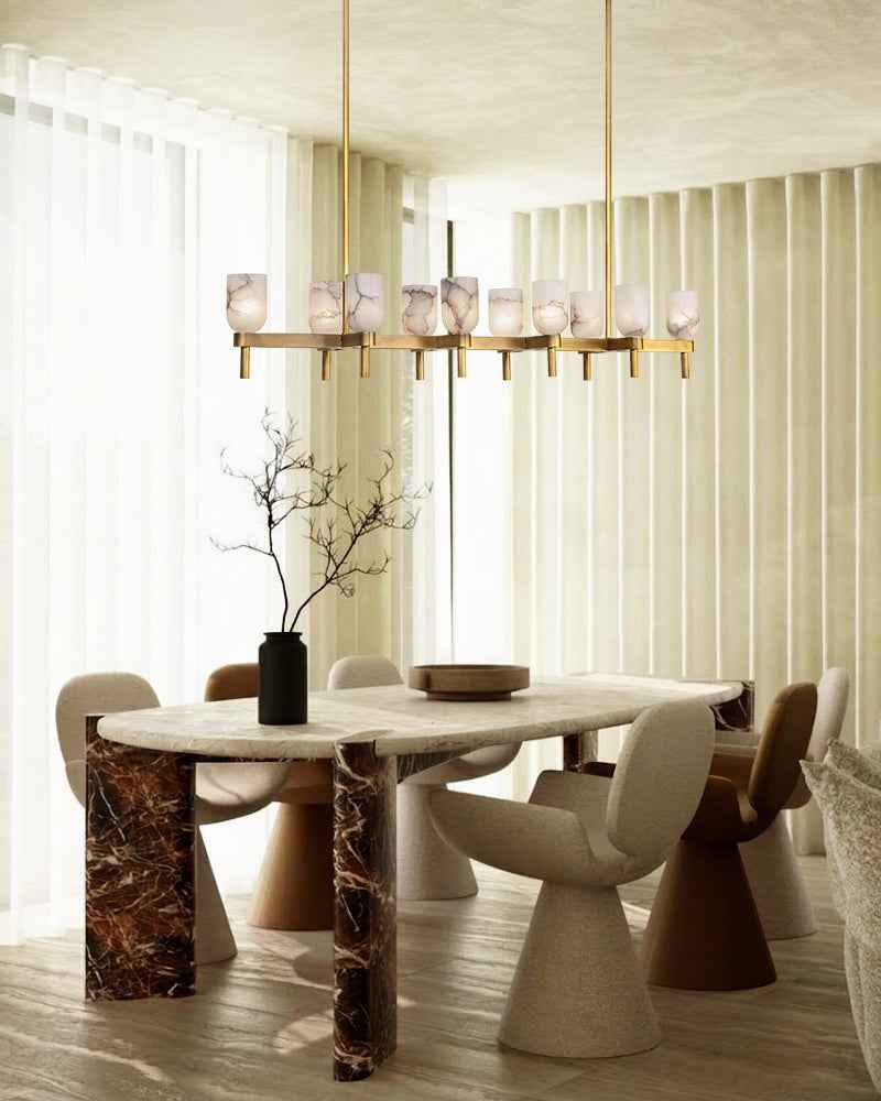Lucian Alabaster Rectangle Chandelier - 2 to 10 Lights - Black & Brass
