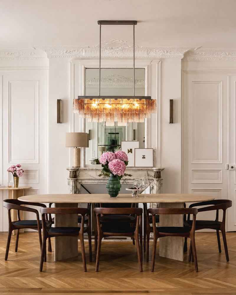 LightsStory Textured Glass Geometric Chandelier - Pink Glass Plate Installation