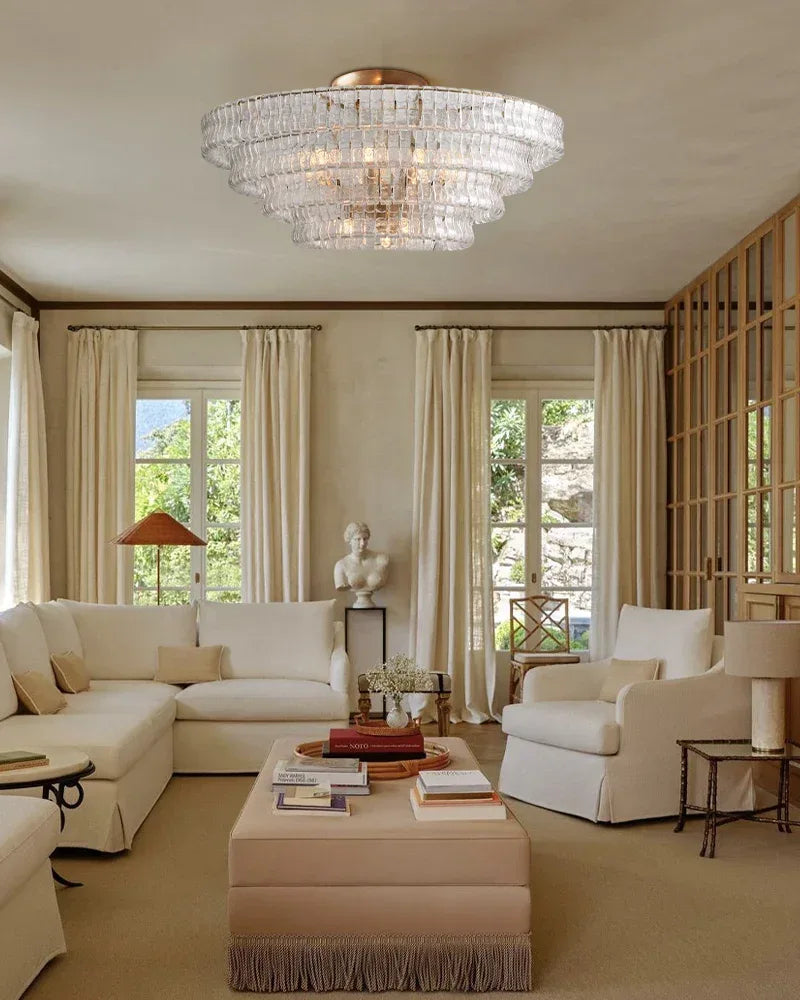 Art Multi-tier Glass Ghiaccio Flush Mount Ceiling Light Fixtures in Black /Brass Flush Mounted Ceiling Lamp