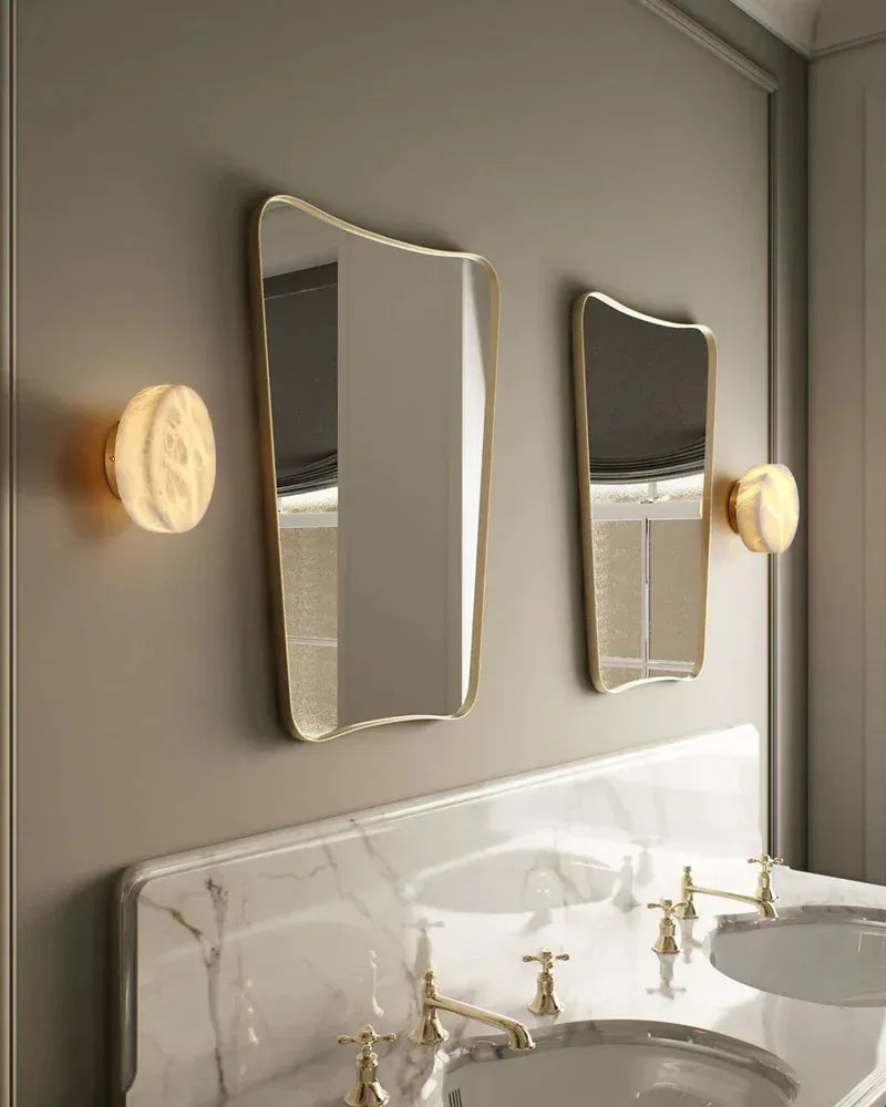 Natural Marble Orb Brass Semi Flush Dimming Wall Sconces 1-Light For Vanity Bathroom Modern Art Design Wall Lamp