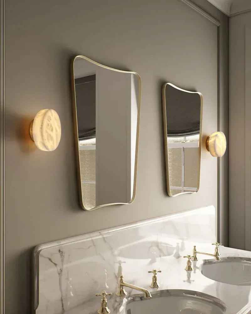 LightsStory Series Geometric Wall Sconce | Orb Natural Marble and Snowflake Gypsum, Premium Brass finish for Vanity Bathrooms and Living Rooms Modern Art Design Wall Lamp
