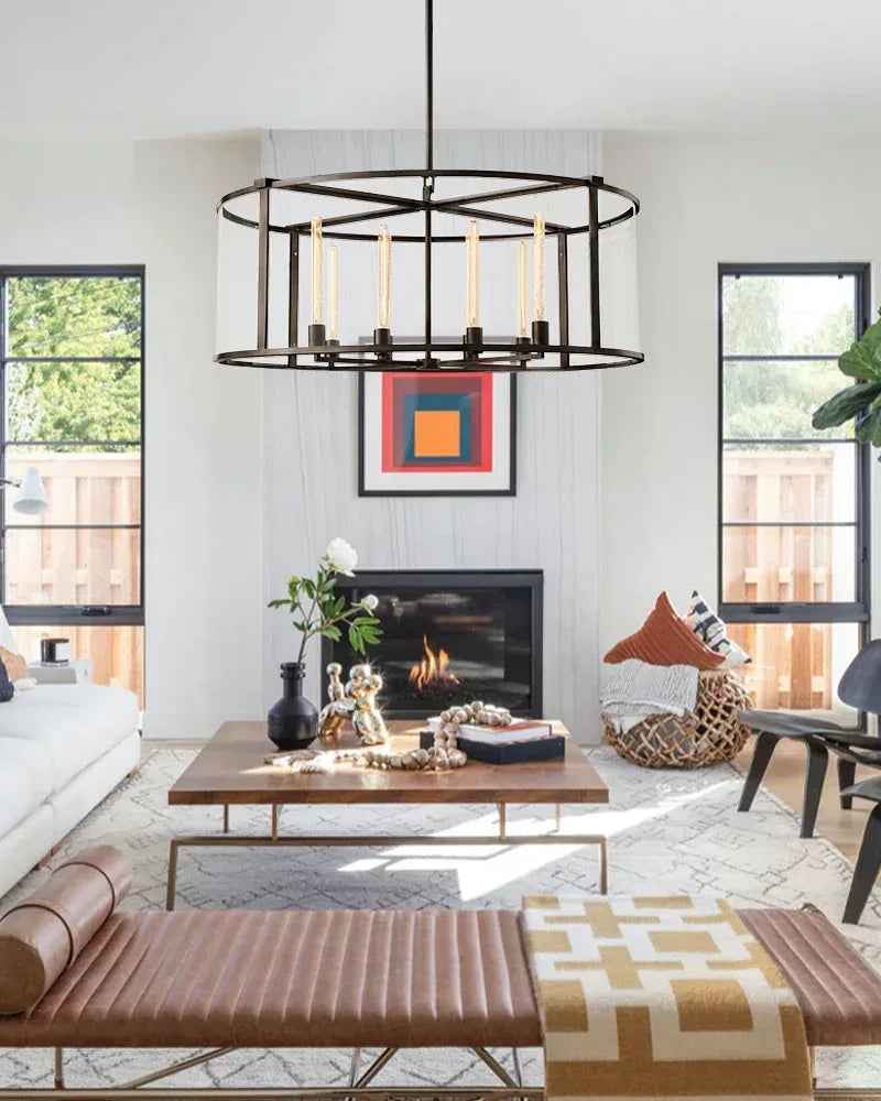 Geometric Halogen Glass Lantern Chandelier. Modern Brass & Black Steel. American Vintage chandelier lamp