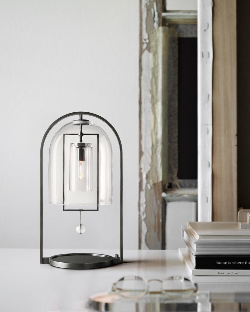 Studying table lights with blown glass & black solid brass