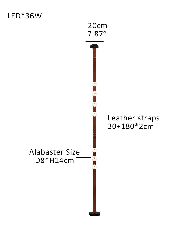Hubbardton Forge Snaps Small LED Floor-to-Ceiling Light in Brown Leather Finished 6-light-30+180X2cm Belt White Alabaster + Brown Leather American standing floor lamp