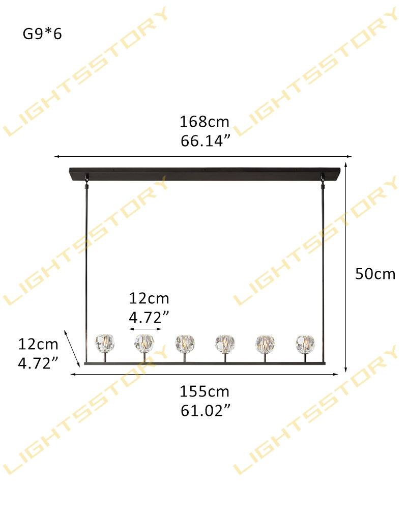 Modern Double Layer Crystal Pendant Lighting with Adjustable Cord for Dining room 6 light-W155*D12*H12CM W61"*D5"*H5" Black+Clear Crystal Modern Pendant lamp