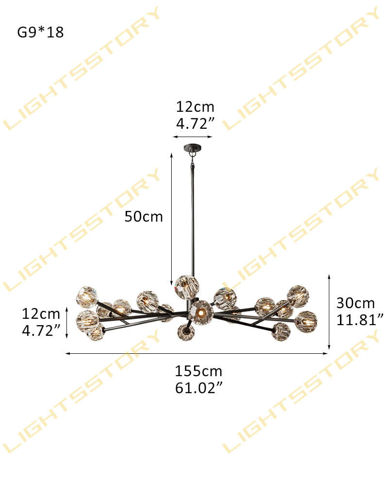 Modern Crystal Pendant Cluster Lighting with Adjustable Cord for Handing Lighting Fixture 18 light-D155*H30CM D61"*H12" Black+Clear Crystal Modern Pendant lamp