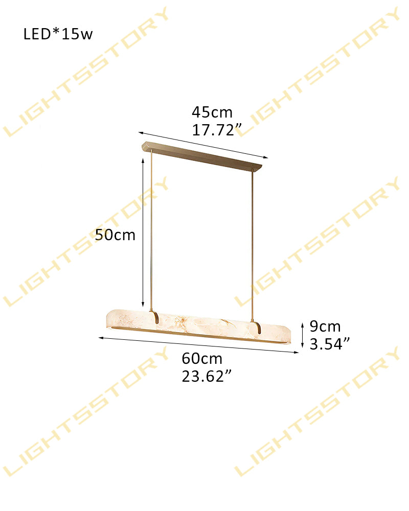 Alabaster Linear Capsule Chandelier - Natural Spanish Alabaster, Lux Gold Trim - Kitchen Islands & Dining Rooms