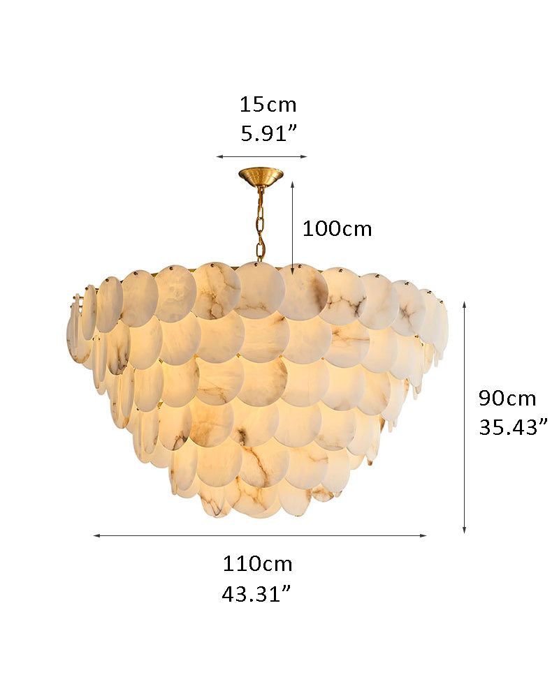 Large LED chandelier with Spanish marble shell, 100cm length, stylish design and measurements.