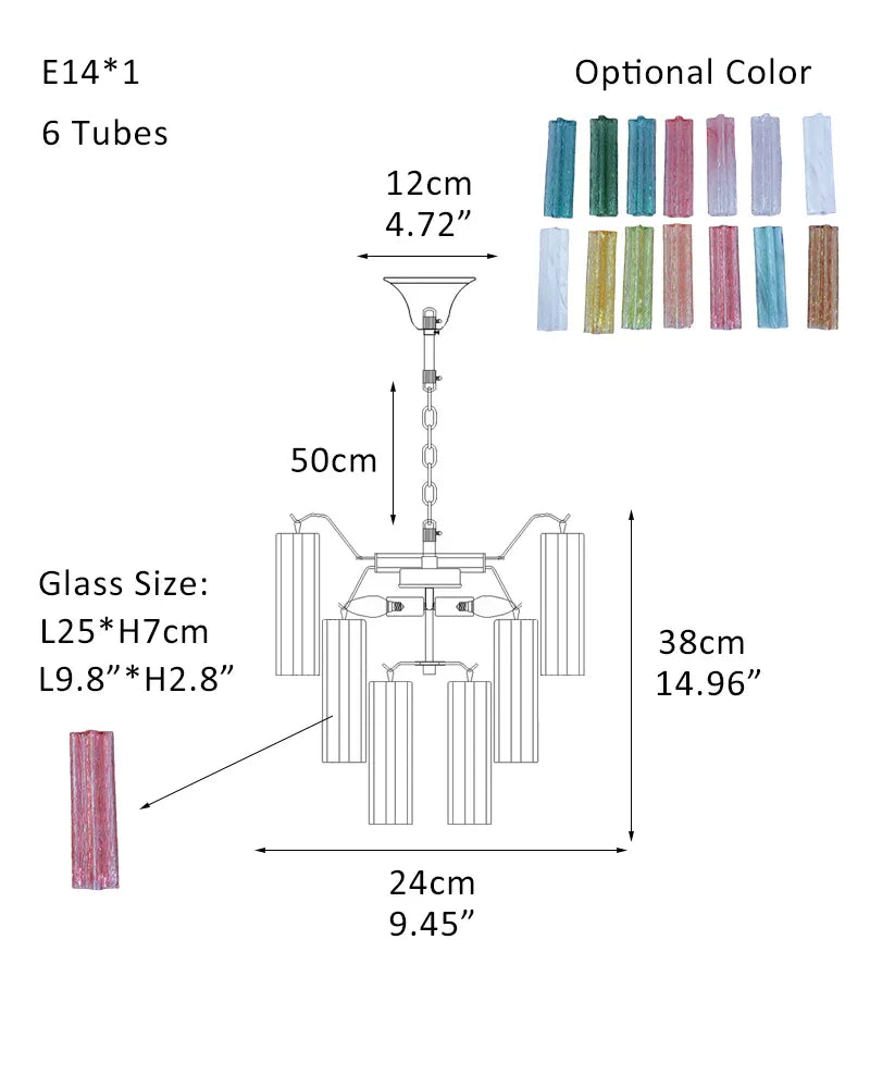 Italian Tronchi Luxury Large Multi-Tier Murano Pink Glass Tube Chandeliers P-D24*H38CM 10"*H15"(6 tubes) Pink & Silver American chandelier