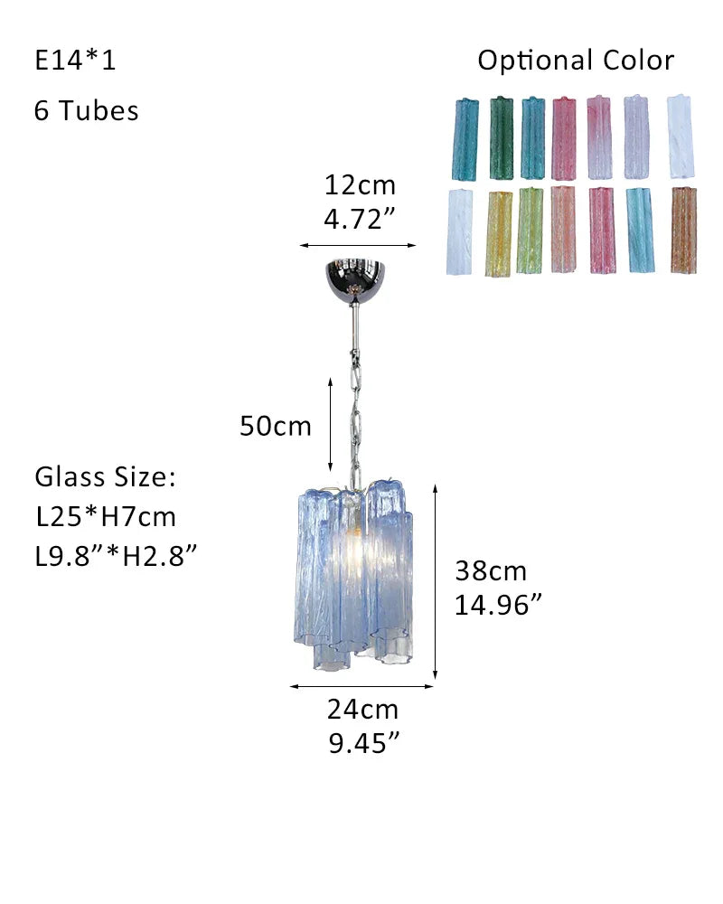 Elegant Murano Hand-blown Blue Glass Tube Multi-Tier Chandelier in Silver Frame P-D24*H38CM D11"*H11"(6 tubes) Blue Glass + Silver Frame American chandelier
